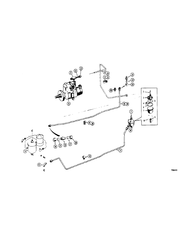 Схема запчастей Case 310G - (044[1]) - FUEL LINES, FUEL PUMP AND STRAINER - DIESEL (02) - FUEL SYSTEM