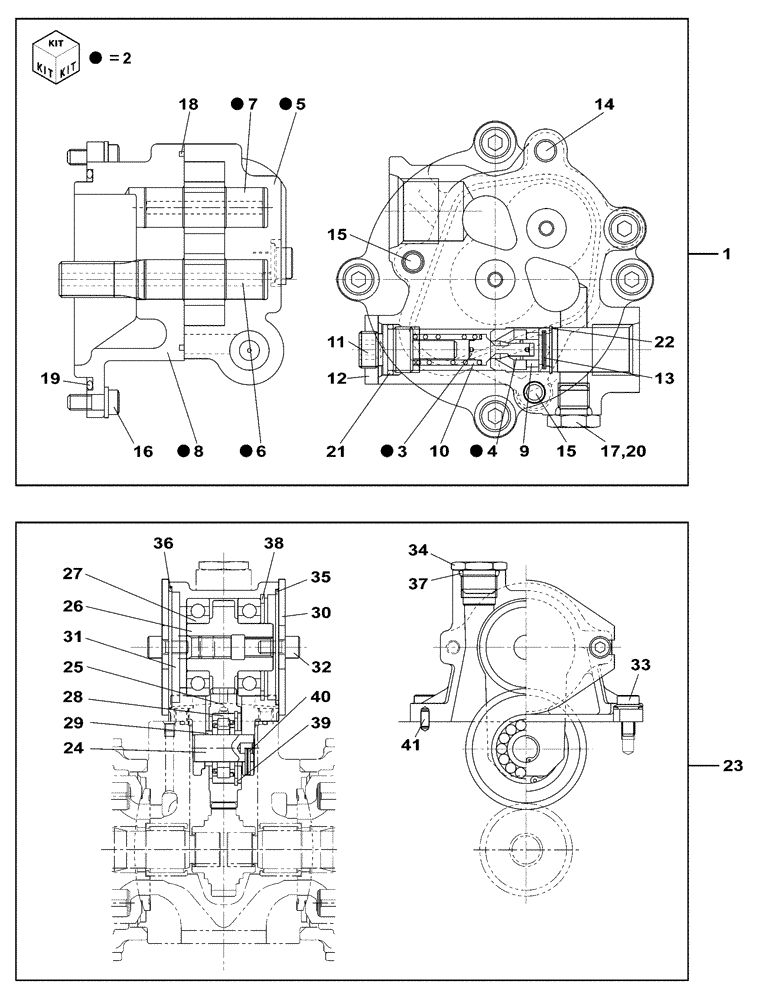 Схема запчастей Case CX210C LR - (35.357.03) - HIGH PRESSURE PUMP - PUMP, PILOT CONTROL - WITH AUXILIARY HYDRAULICS (35) - HYDRAULIC SYSTEMS