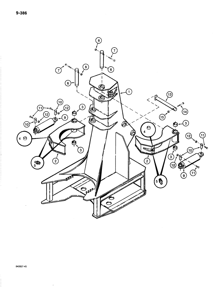 Схема запчастей Case 1187B - (9-386) - ROTARY CUTTER, MAIN FRAME AND GRAB ARMS (09) - CHASSIS