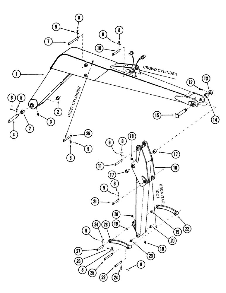 Схема запчастей Case 880 - (266) - E BOOM, DIPPERSTICK RELATED PARTS (14) - DIPPERSTICKS
