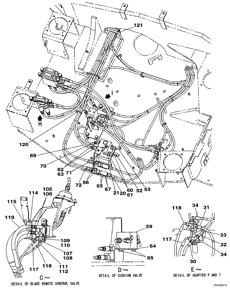 Схема запчастей Case CX80 - (08-37) - PILOT CONTROL LINES - MODELS WITHOUT LOAD HOLD (08) - HYDRAULICS