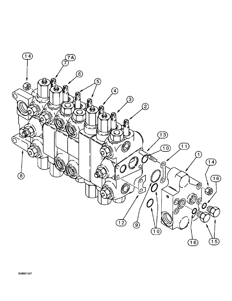 Схема запчастей Case 590L - (8-104) - BACKHOE CONTROL VALVES, MODELS W/ EXTENDABLE DIPPER OR AUX. HYD., PRIOR TO TRAC. P.I.N. JJG0209066 (08) - HYDRAULICS