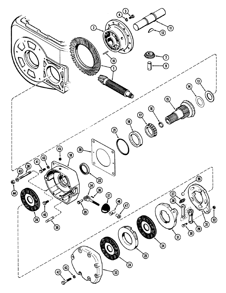 Схема запчастей Case 680CK - (104) - DIFFERENTIAL AND BRAKES (27) - REAR AXLE SYSTEM