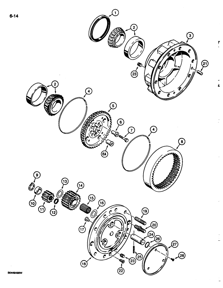 Схема запчастей Case 680L - (6-14) - FOUR WHEEL DRIVE FRONT AXLE, PLANETARY (06) - POWER TRAIN
