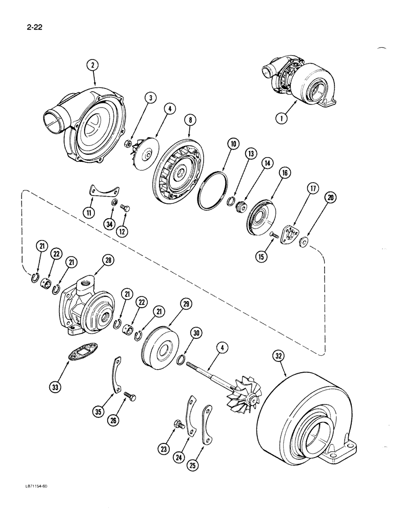 Схема запчастей Case 1085B - (2-022) - TURBOCHARGER, 6T-590 ENGINE (02) - ENGINE