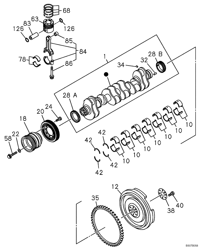 Схема запчастей Case CX470B - (02-17) - PISTONS AND CRANKSHAFT (02) - ENGINE