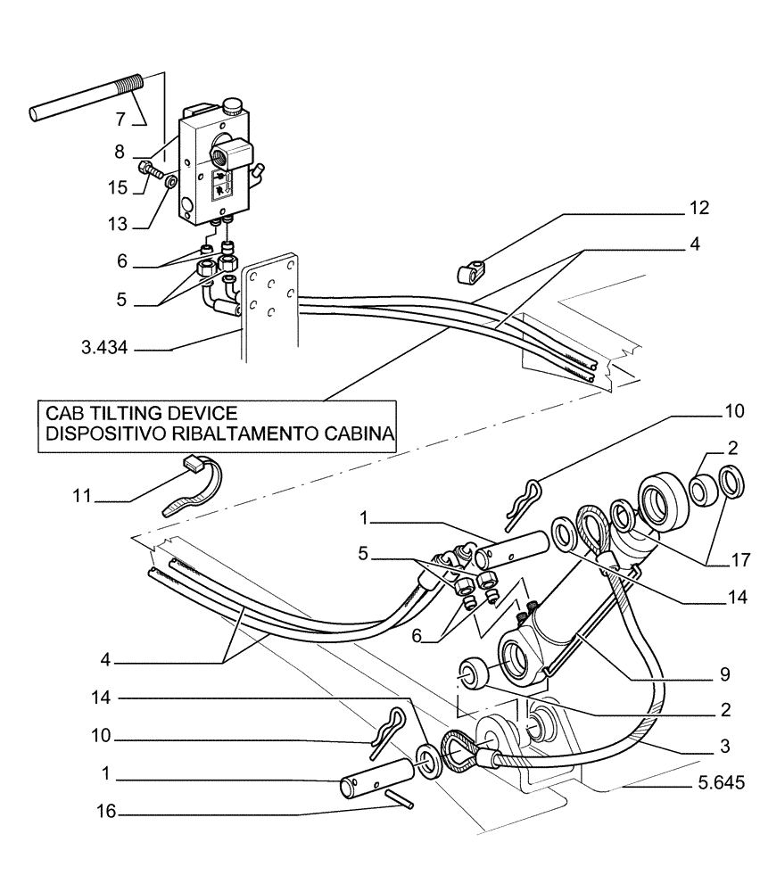 Схема запчастей Case 1850K LT - (5.678[01]) - CAB TILT JACK (10) - HOODS/CAB