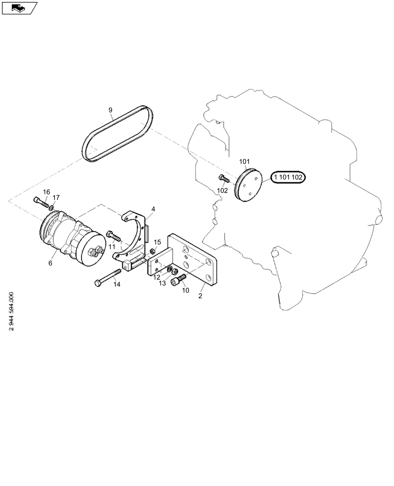 Схема запчастей Case 221D - (27.450[001]) - COMPRESSOR INSTALLATION AIR CONDITION (OPTION) (S/N 581101-UP) (50) - CAB CLIMATE CONTROL