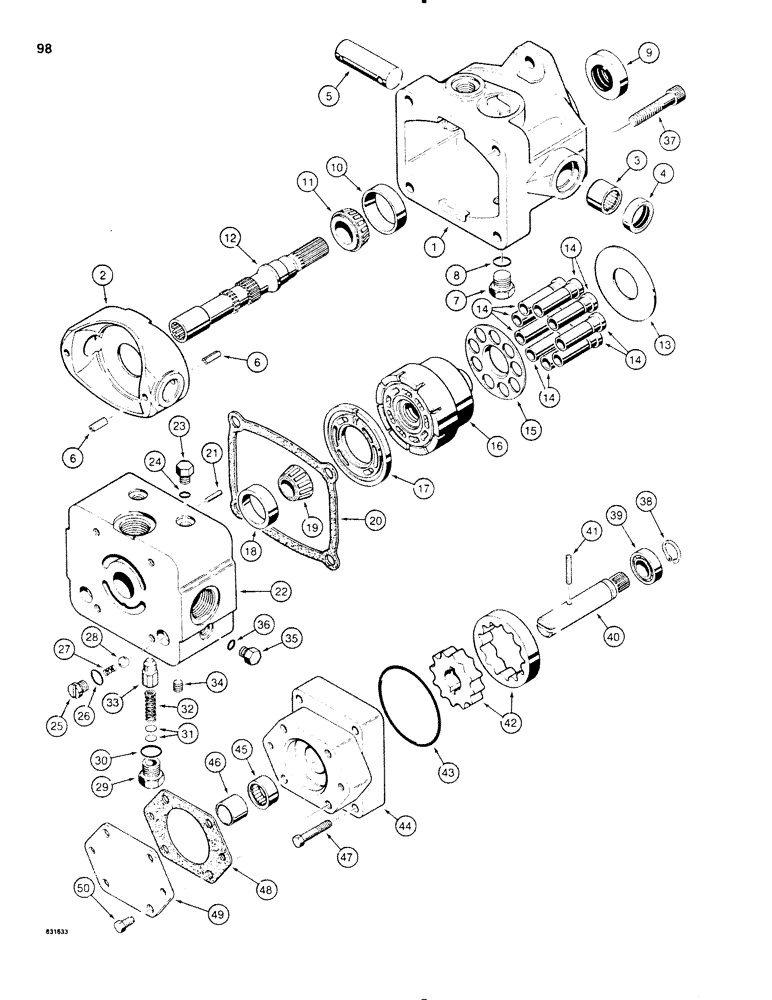 Схема запчастей Case P60 - (098) - H596304 PROPULSION PUMP (29) - HYDROSTATIC DRIVE