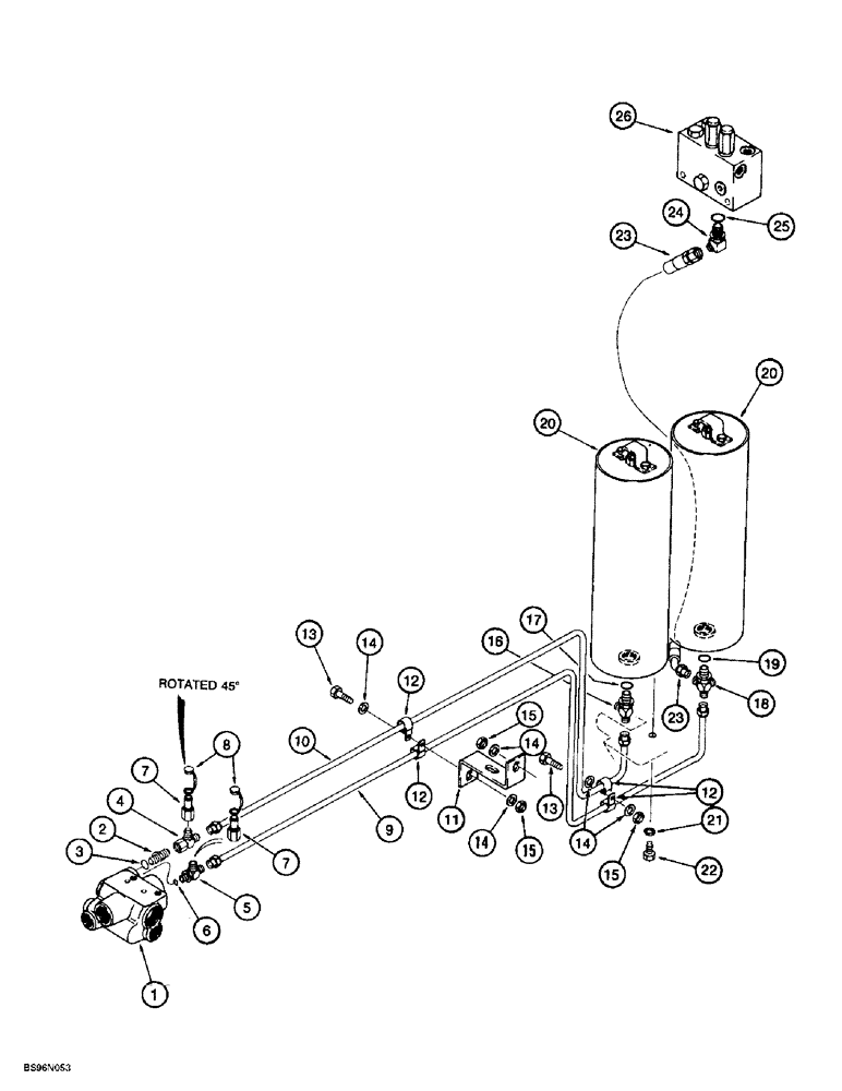 Схема запчастей Case 621B - (7-11A) - MAIN BRAKE HYD. CIRCUIT ACCUM. VALVE TO PRESS. REDUC. VALVE PRESS. PORT, P.I.N. JEE0051723 & AFTER (07) - BRAKES