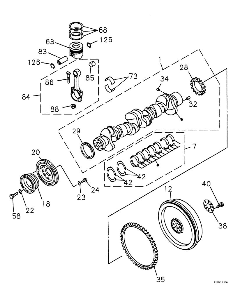 Схема запчастей Case CX460 - (02-24) - PISTONS, CRANKSHAFT - FLYWHEEL (02) - ENGINE