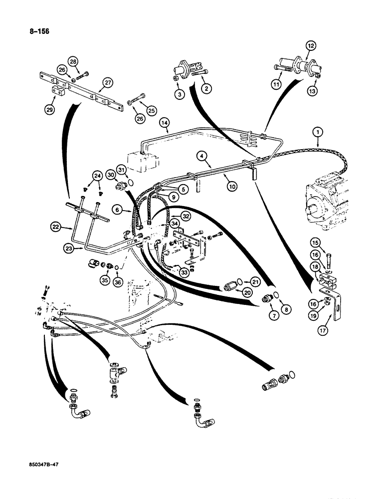 Схема запчастей Case 125B - (8-156) - HYDRAULIC CIRCUIT FOR OPTIONS, P.I.N. 74251 THORUGH 74630 (08) - HYDRAULICS