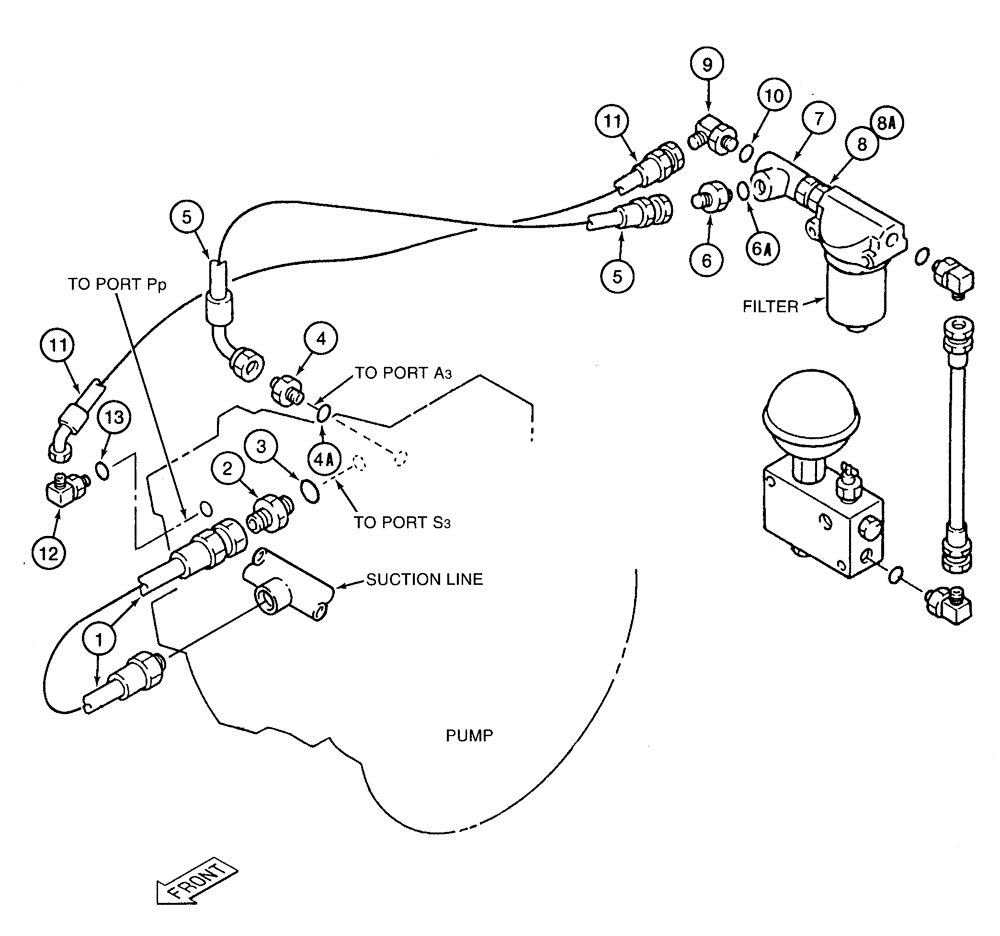 Схема запчастей Case 9050B - (8-036) - PUMP PILOT SUPPLY LINES (08) - HYDRAULICS