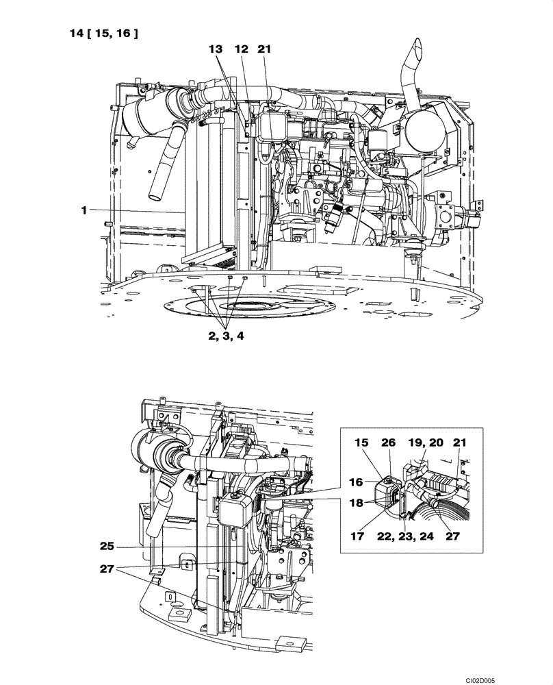 Схема запчастей Case CX80 - (02-06) - RADIATOR AND CONNECTIONS (02) - ENGINE