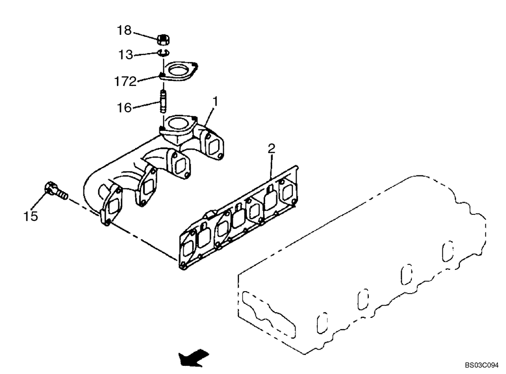 Схема запчастей Case CX80 - (02-15) - MANIFOLD - EXHAUST (02) - ENGINE