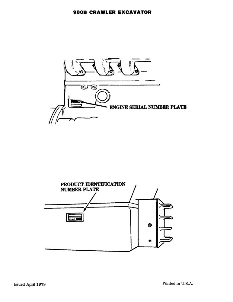 Схема запчастей Case 980B - (001B) - ENGINE SERIAL NUMBER PLATE, AND PRODUCT IDENTIFICATION (00) - GENERAL