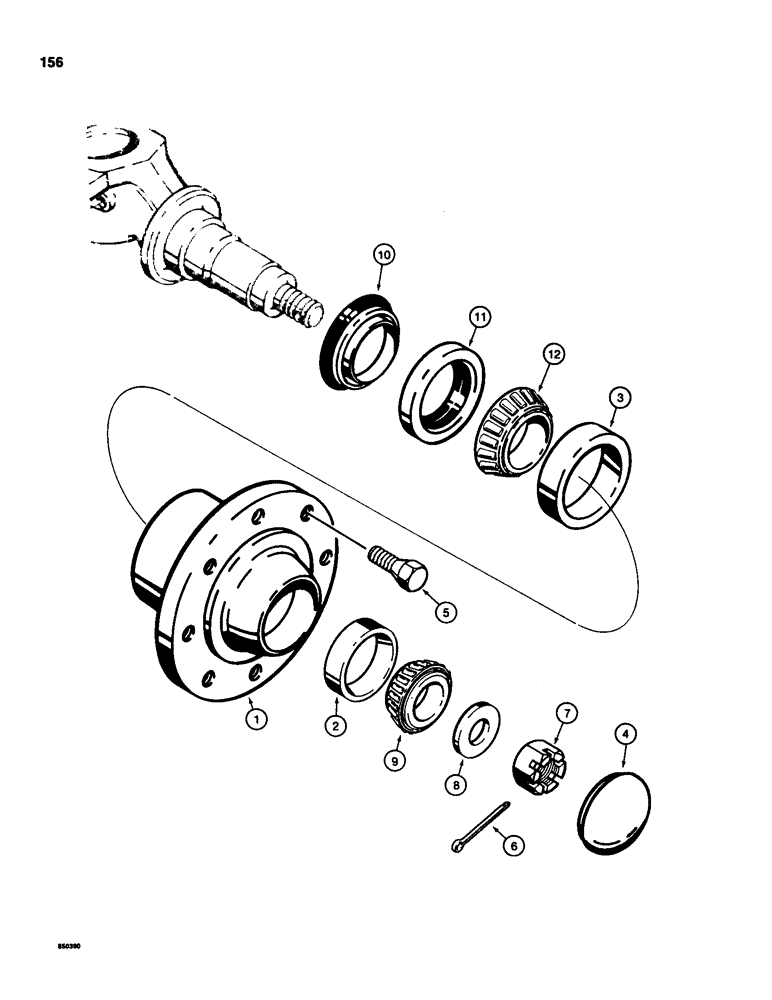 Схема запчастей Case 580SD - (156) - FRONT WHEEL HUB AND BEARINGS (05) - STEERING
