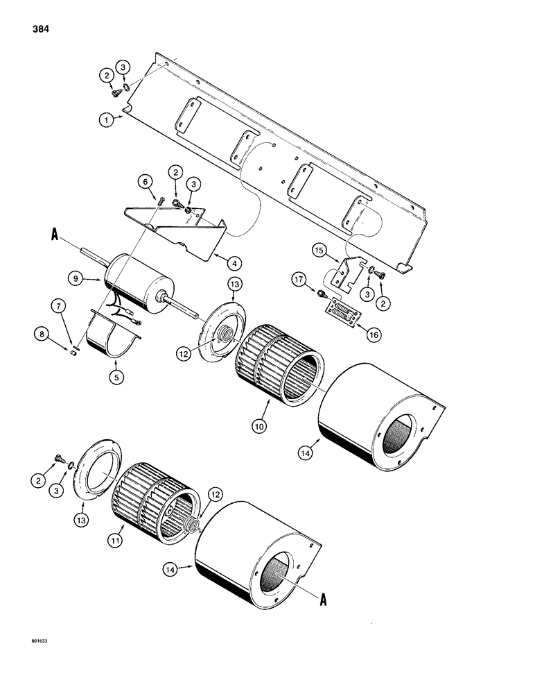 Схема запчастей Case 680H - (384) - CAB BLOWER, WITH METAL FAN HOUSINGS, IF USED (09) - CHASSIS/ATTACHMENTS