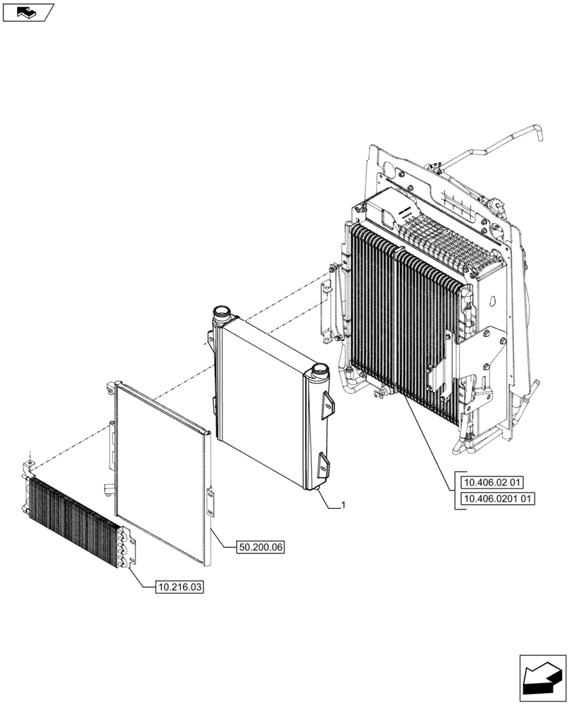 Схема запчастей Case 590SN - (10.406.01) - VAR - 747853, 474855 - AIR INTAKE, HEAT EXCHANGER (10) - ENGINE
