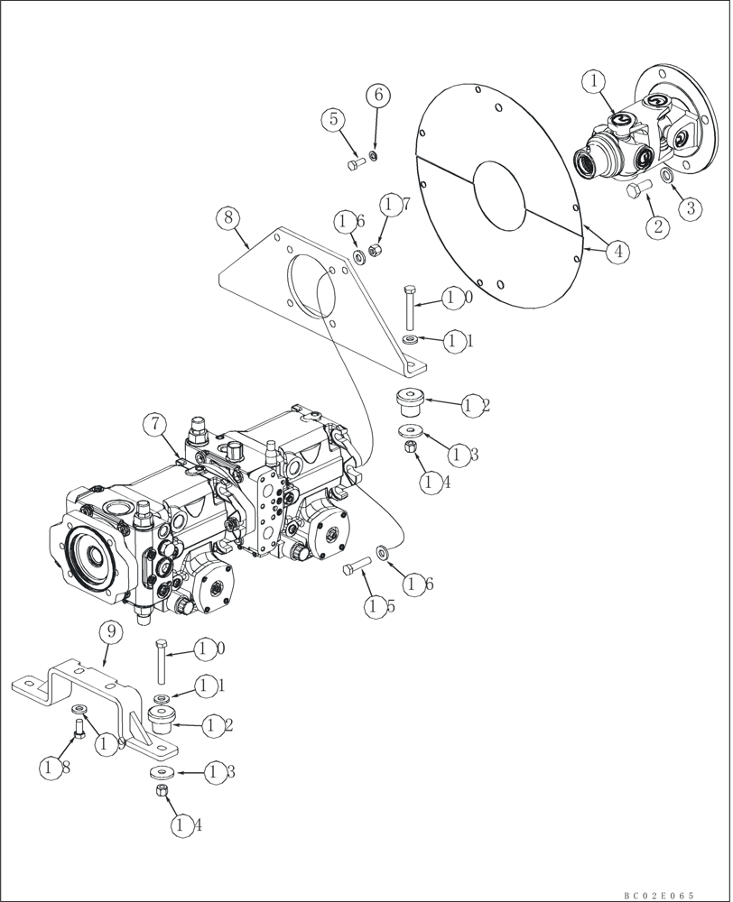 Схема запчастей Case 850K - (06-01) - MOUNTING - PUMP, HYDROSTATIC TANDEM AND DRIVESHAFT (06) - POWER TRAIN