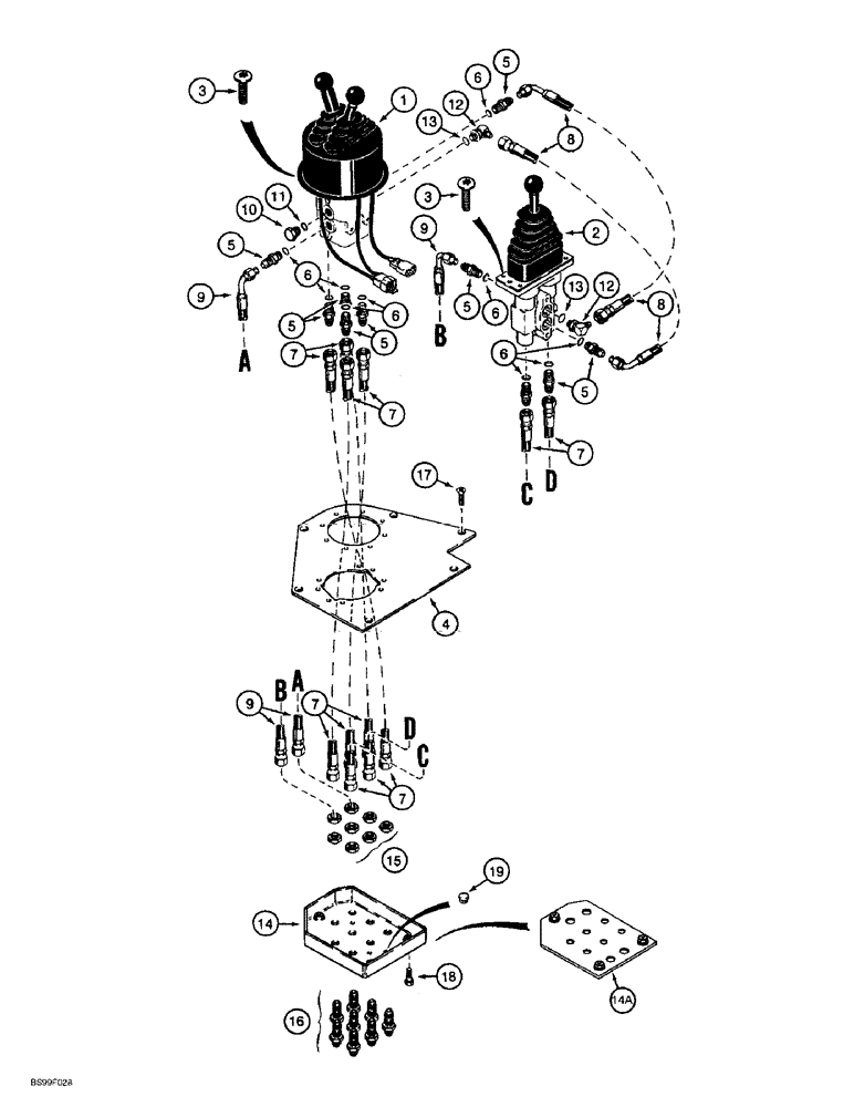 Схема запчастей Case 621B - (8-70) - REMOTE LOADER CONTROL CIRCUIT, THREE LEVERS WITH THREE SPOOL VALVE (08) - HYDRAULICS
