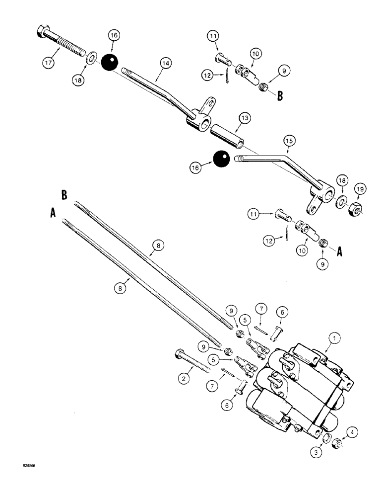Схема запчастей Case W4 - (164) - LOADER CONTROLS - TWO LEVER, WITHOUT AUXILIARY HYDRAULICS (09) - CHASSIS/ATTACHMENTS