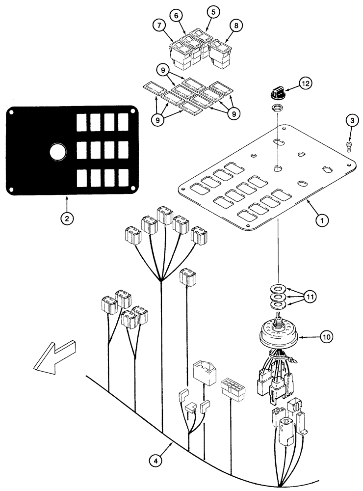 Схема запчастей Case 621C - (04-010) - PANEL, CONTROL, WITH CANOPY, NORTH AMERICA ONLY (04) - ELECTRICAL SYSTEMS