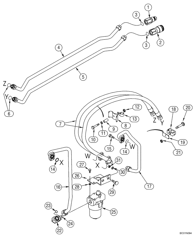 Схема запчастей Case 90XT - (08-14C) - HYDRAULICS, ATTACHMENT - HIGH FLOW, PISTON (Nov 3 2009 8:28AM) (08) - HYDRAULICS