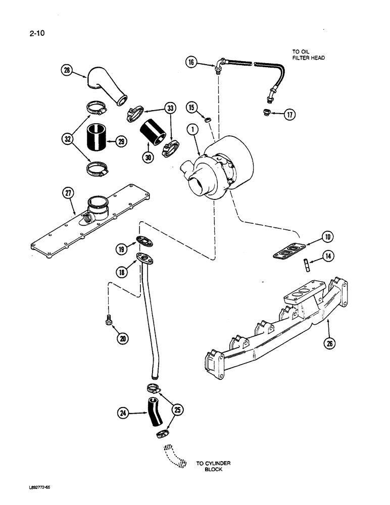 Схема запчастей Case W14C - (2-10) - TURBOCHARGER SYSTEM, 6T-590 ENGINE (02) - ENGINE