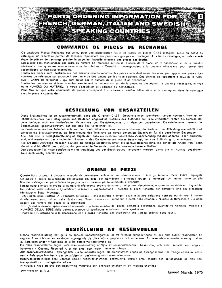Схема запчастей Case 1150 - (003) - PARTS ORDERING INFORMATION FOR FRENCH, GERMAN, ITALIAN AND (00) - GENERAL