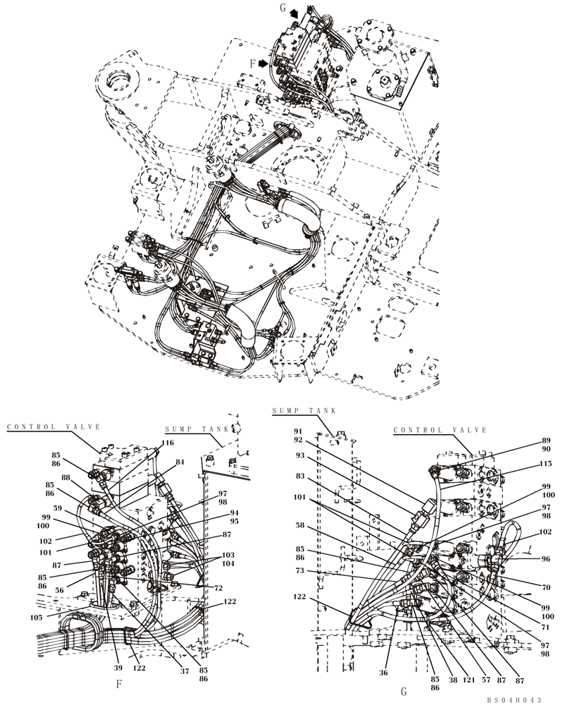 Схема запчастей Case CX80 - (08-40) - PILOT CONTROL LINES - MODELS WITH CONTROL SELECTOR VALVE (08) - HYDRAULICS