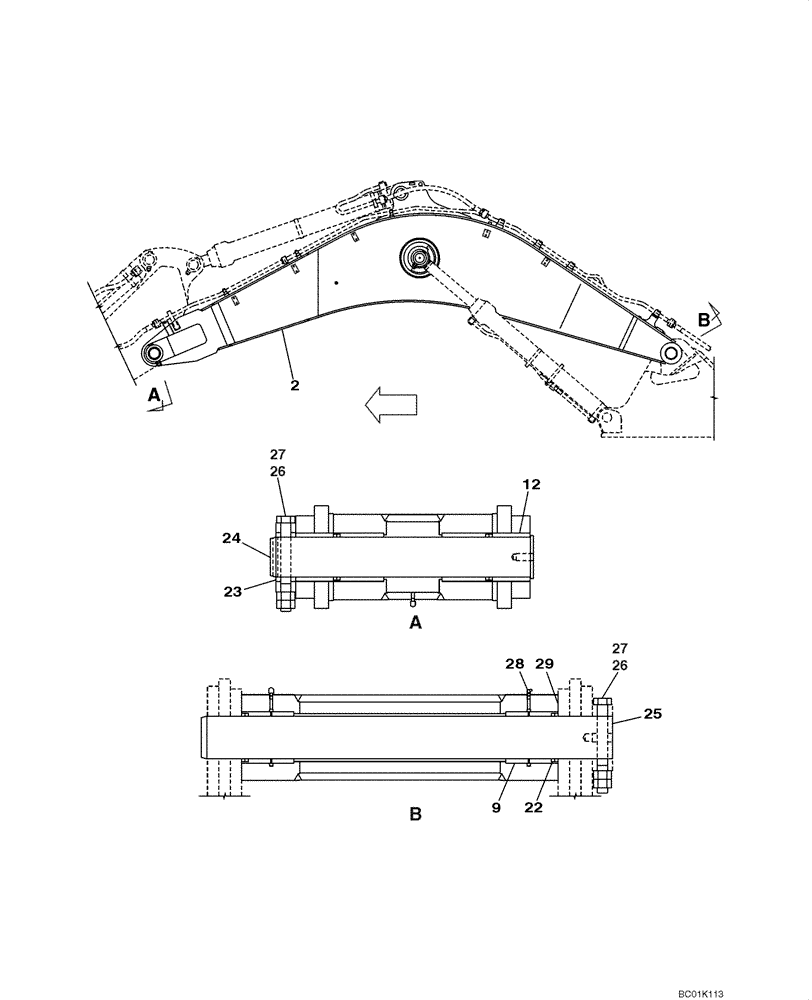 Схема запчастей Case CX800 - (09-46) - BOOM (09) - CHASSIS