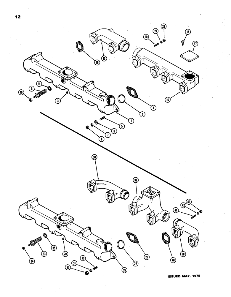 Схема запчастей Case W24B - (012) - MANIFOLDS, (504BD) DIESEL ENGINE, USED WITH NATURAL ASPIRATED ENG., (02) - ENGINE
