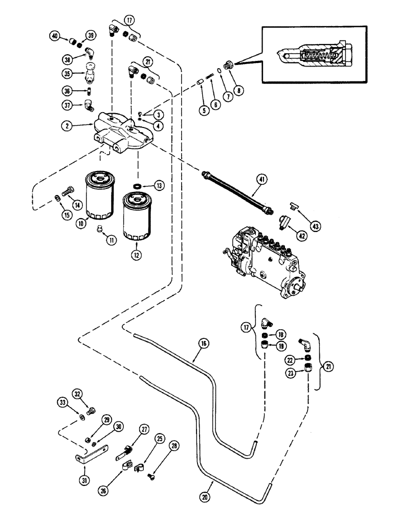 Схема запчастей Case W9E - (031A) - FUEL INJECTION FILTER SYSTEM, (401B) DIESEL ENGINE, USED PRIOR TO ENG. SN. 2323001 (03) - FUEL SYSTEM