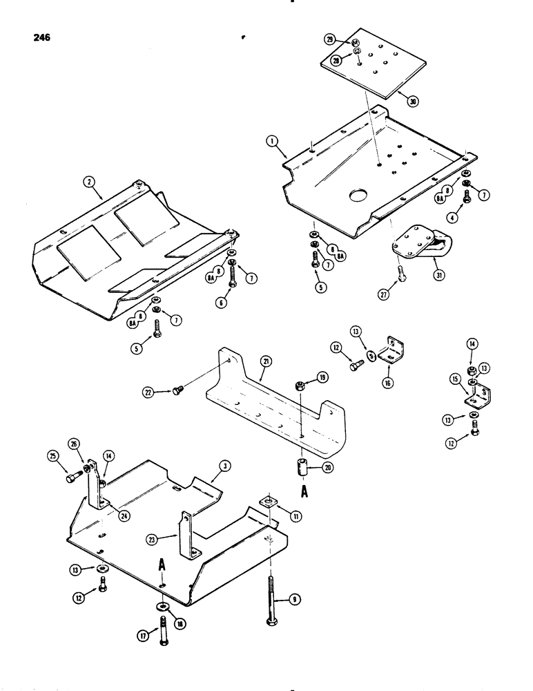 Схема запчастей Case 450B - (246) - UNDERCARRIAGE GUARDS AND PULL HOOK, DOZER AND DRAWBAR MODELS (04) - UNDERCARRIAGE