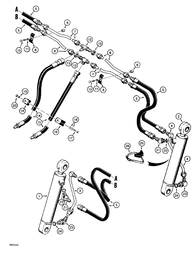 Схема запчастей Case 590 - (8-020) - LOADER CLAM CYLINDER HYDRAULIC CIRCUIT, AT LOADER BUCKET (08) - HYDRAULICS