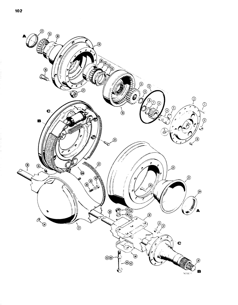 Схема запчастей Case W14 - (102) - AXLE HOUSING AND PLANETARY (06) - POWER TRAIN