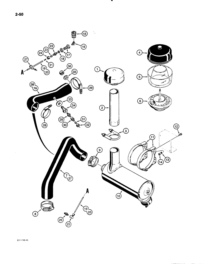 Схема запчастей Case W11B - (2-050) - AIR CLEANER AND AIR INTAKE PARTS (02) - ENGINE