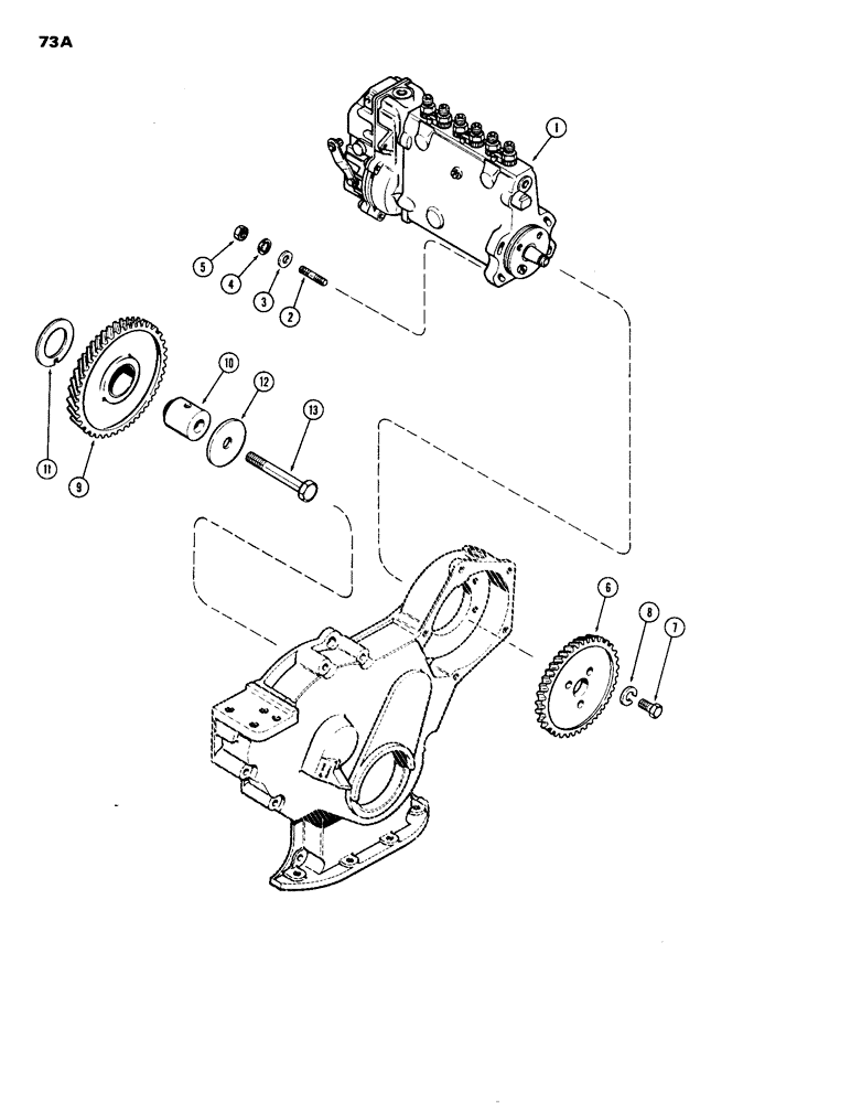 Схема запчастей Case 1150B - (073A) - INJECTION PUMP DRIVE, (451BD) AND (451BDT) DIESEL ENGINES (02) - FUEL SYSTEM