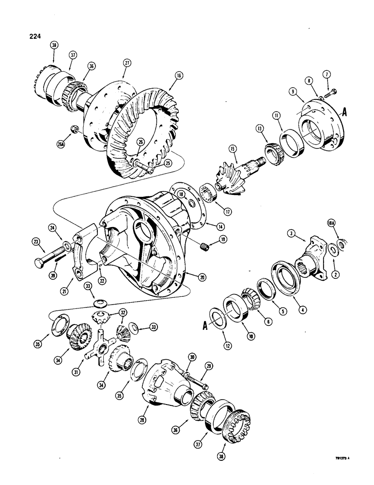 Схема запчастей Case W20 - (224) - W18 AND W20, L79924 AND L103014 FRONT AND REAR AXLE (06) - POWER TRAIN