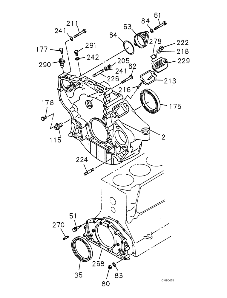 Схема запчастей Case CX460 - (02-13) - FRONT GEAR COVER (02) - ENGINE