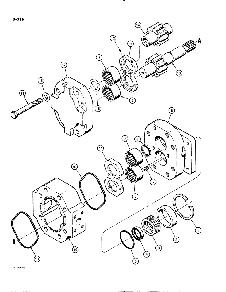 Схема запчастей Case 1450B - (8-316) - R38214 HYDRAULIC PUMP, USED ON LOADER MODELS PRIOR TO TRAC SN 8381917 (08) - HYDRAULICS