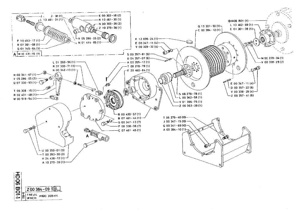 Схема запчастей Case 75C - (HD06 B01.1) - WINCH - M600 308 X 14 (05) - UPPERSTRUCTURE CHASSIS