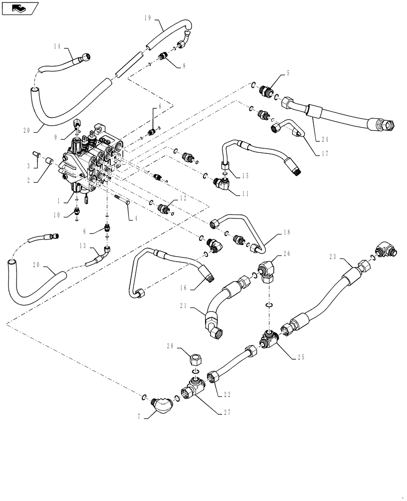 Схема запчастей Case 590SN - (35.701.09[02]) - HYDRAULICS - VALVE, LOADER CONTROL (3 SPOOL, PILOT CONTROLS (580SN, 580SN WT, 590SN) (35) - HYDRAULIC SYSTEMS