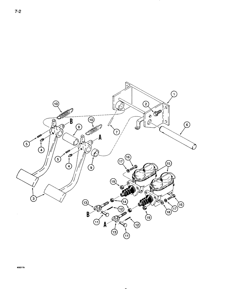 Схема запчастей Case 850D - (7-02) - POWER BRAKE PEDALS AND MASTER CYLINDER MOUNTING (07) - BRAKES