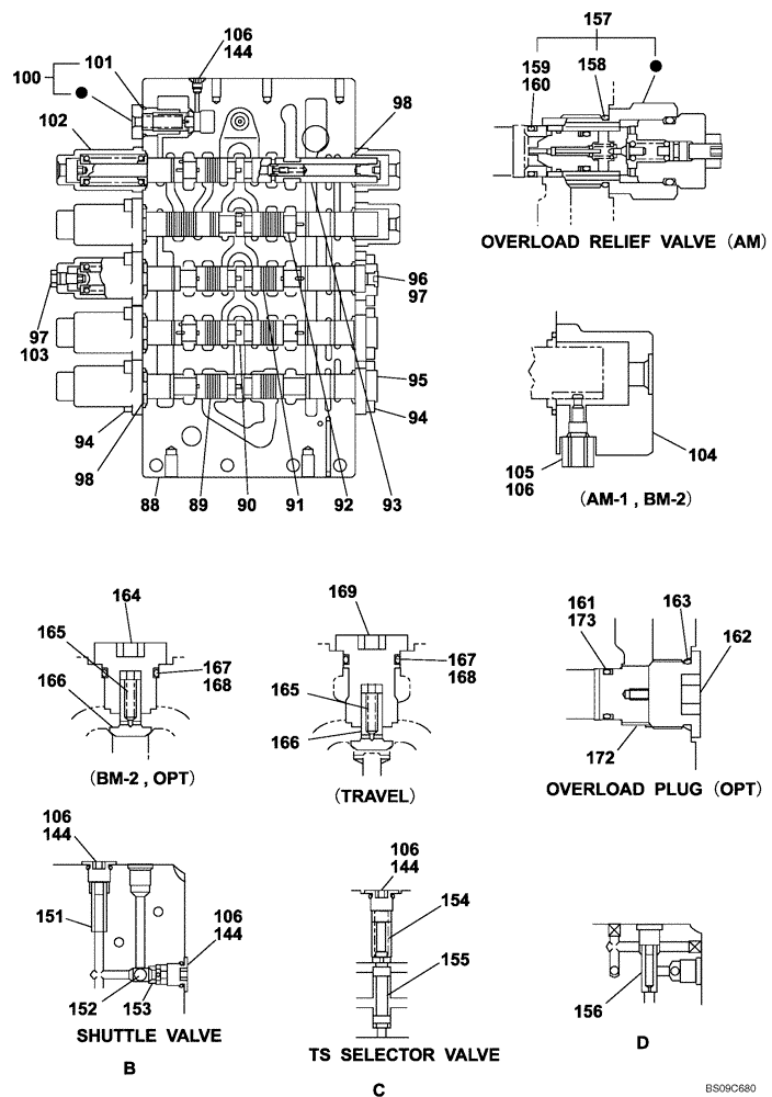 Схема запчастей Case CX700B - (08-94) - CONTROL VALVE (08) - HYDRAULICS