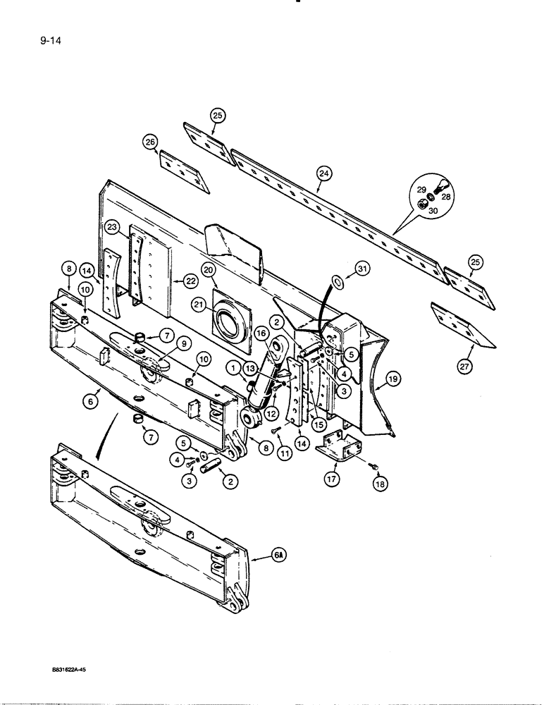 Схема запчастей Case 455C - (9-14) - DOZER LEVELING BEAM, BLADE, AND TILT CYLINDER (09) - CHASSIS/ATTACHMENTS
