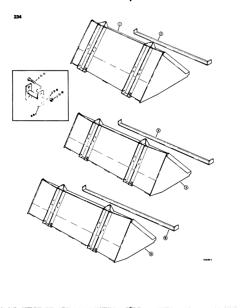 Схема запчастей Case 1845S - (234) - BUCKETS, FERTILIZER AND GRAIN BUCKET, STOCKYARD BUCKET, SNOW AND LITTER BUCKET (82) - FRONT LOADER & BUCKET