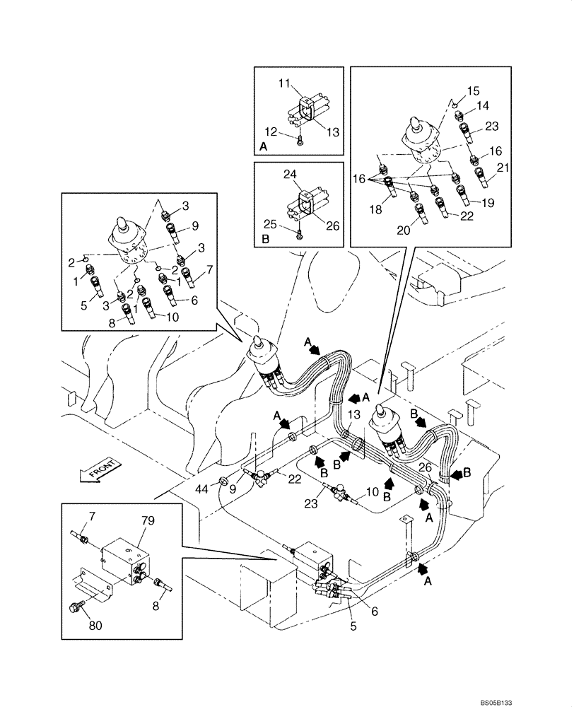 Схема запчастей Case CX225SR - (08-23) - PILOT CONTROL LINES, ATTACHMENT - MODELS WITHOUT LOAD HOLD (08) - HYDRAULICS