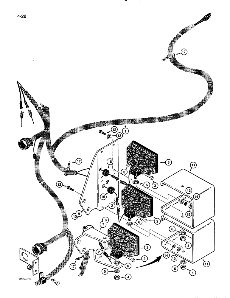 Схема запчастей Case W30 - (4-28) - ELECTRICAL SYSTEM, FRONT HARNESS - LAMPS (04) - ELECTRICAL SYSTEMS